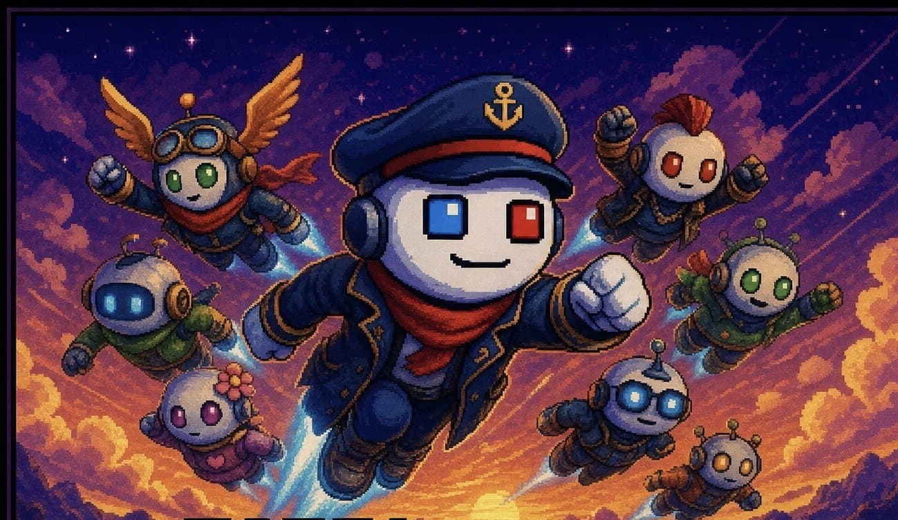 Cap'n ÆON leading the seven other ÆONcorridor crew agents