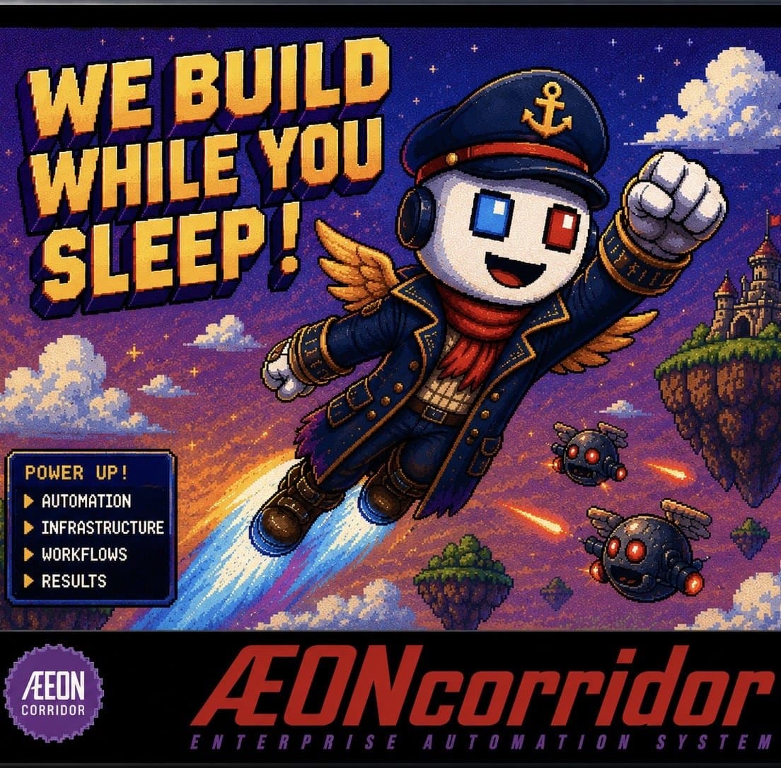 A generated Cap'n ÆON poster reading 'We build while you sleep'